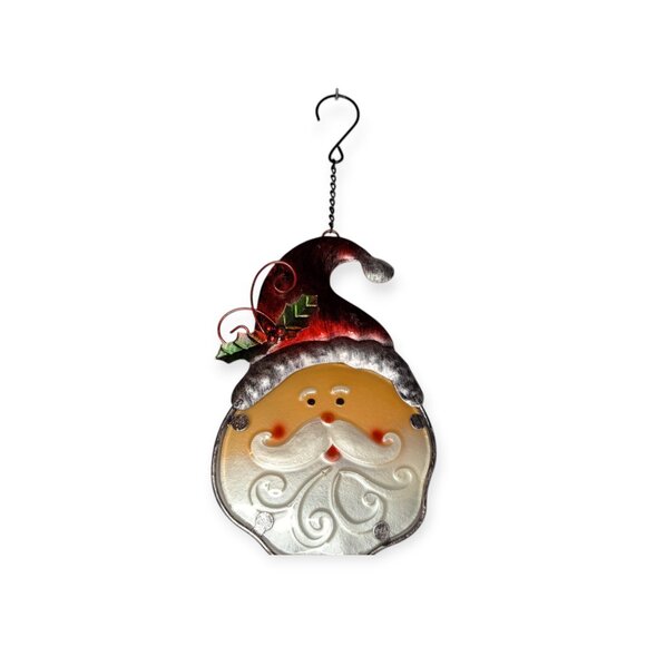 Iridescent Metal & Glass Hanging Santa Decoration 20" Long Christmas Red & White - Picture 2 of 8